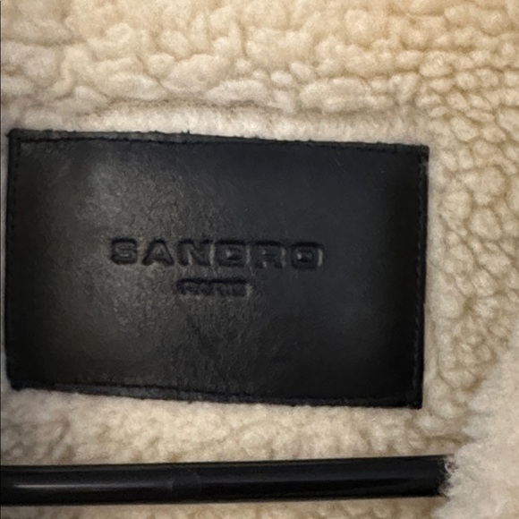 Man’s Sandro Black Corduroy Cream Faux Shearling Snap Up Jacket Size Large - Picture 5 of 8